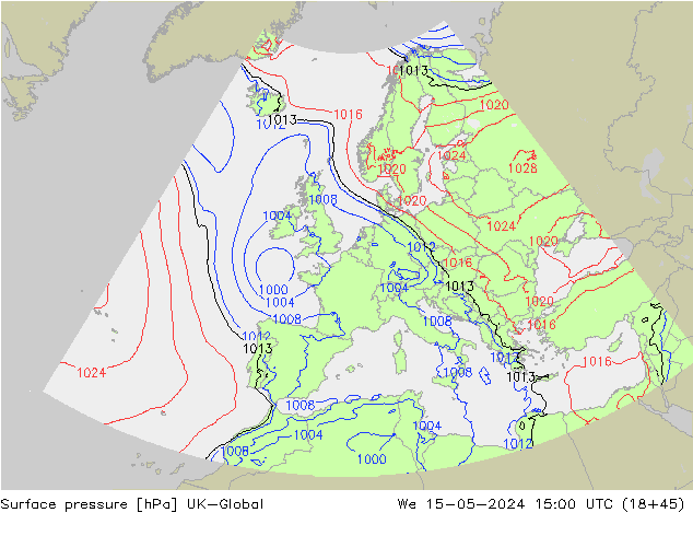 Atmosférický tlak UK-Global St 15.05.2024 15 UTC