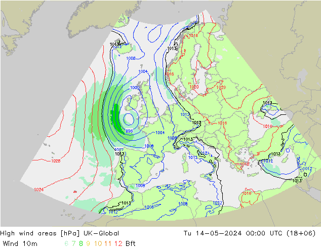 High wind areas UK-Global вт 14.05.2024 00 UTC