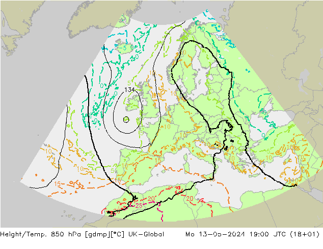 Height/Temp. 850 гПа UK-Global пн 13.05.2024 19 UTC