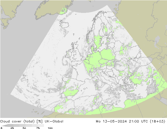 Nubes (total) UK-Global lun 13.05.2024 21 UTC