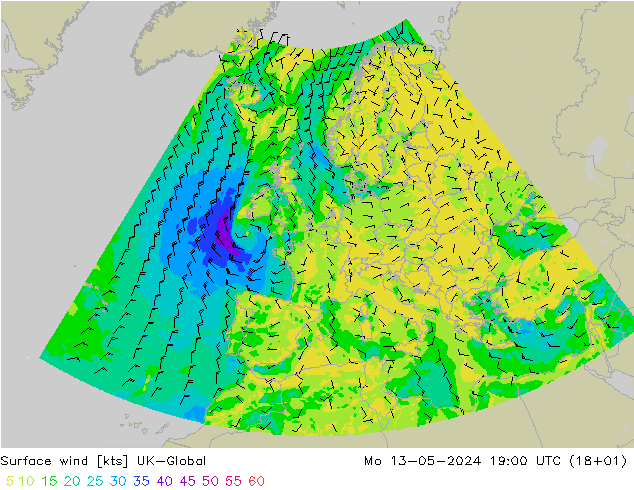 风 10 米 UK-Global 星期一 13.05.2024 19 UTC