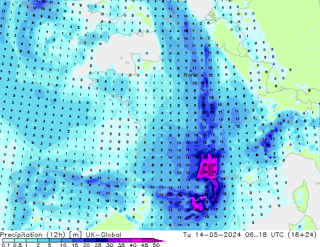 Precipitación (12h) UK-Global mar 14.05.2024 18 UTC