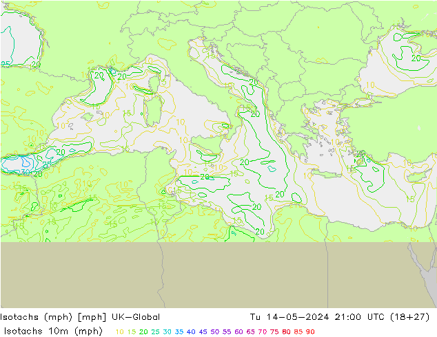 Isotachs (mph) UK-Global Tu 14.05.2024 21 UTC