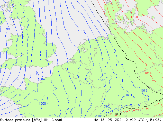 地面气压 UK-Global 星期一 13.05.2024 21 UTC