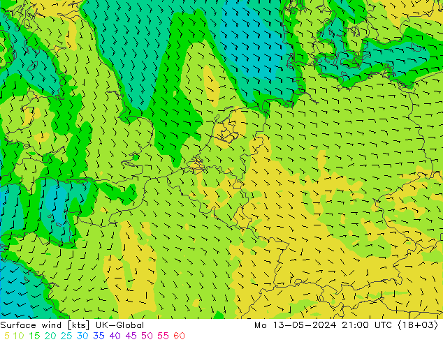风 10 米 UK-Global 星期一 13.05.2024 21 UTC