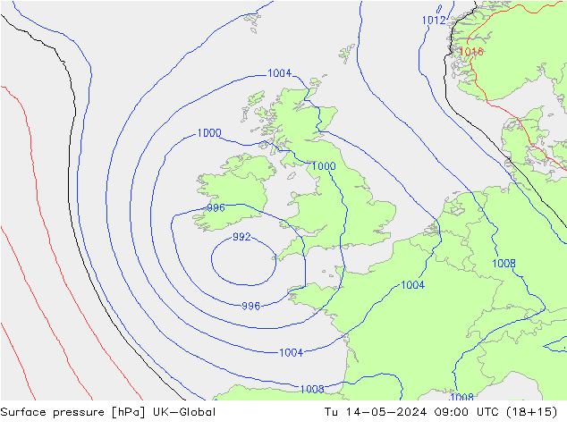 Surface pressure UK-Global Tu 14.05.2024 09 UTC