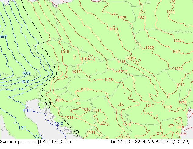 Atmosférický tlak UK-Global Út 14.05.2024 09 UTC