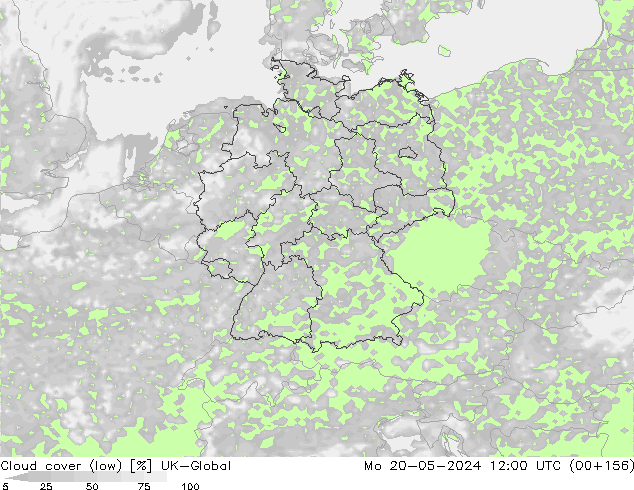 zachmurzenie (niskie) UK-Global pon. 20.05.2024 12 UTC