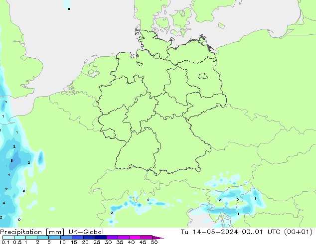 降水 UK-Global 星期二 14.05.2024 01 UTC