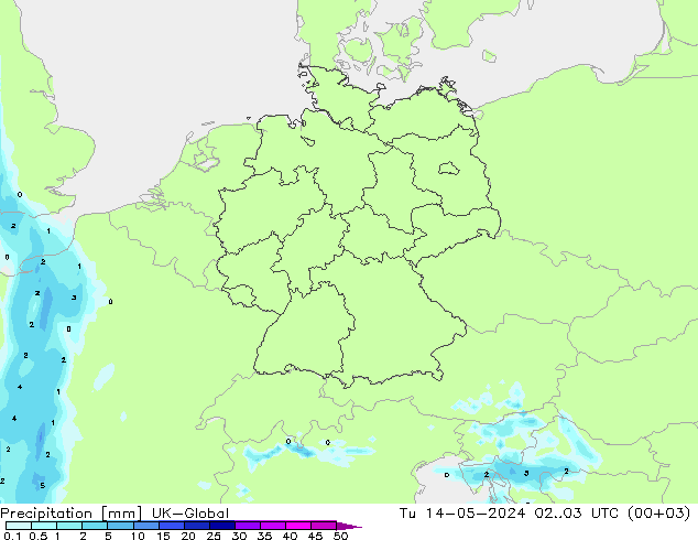 降水 UK-Global 星期二 14.05.2024 03 UTC