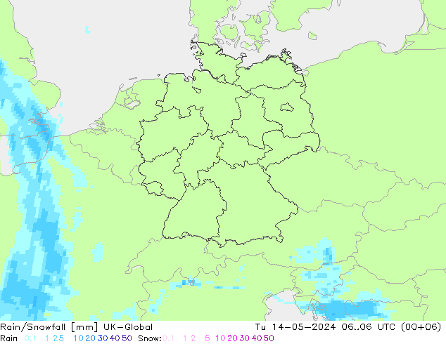 Rain/Snowfall UK-Global 星期二 14.05.2024 06 UTC