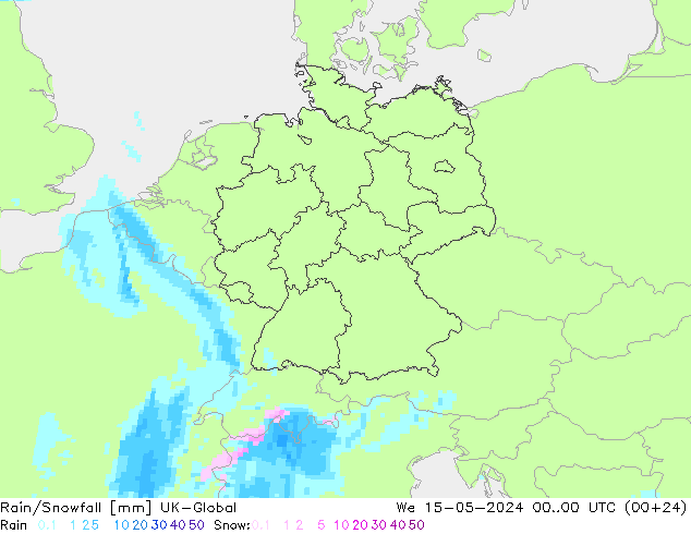 Rain/Snowfall UK-Global Çar 15.05.2024 00 UTC