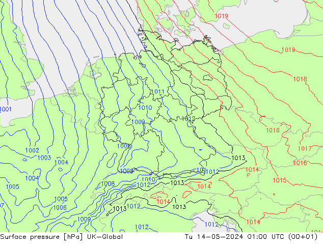 地面气压 UK-Global 星期二 14.05.2024 01 UTC