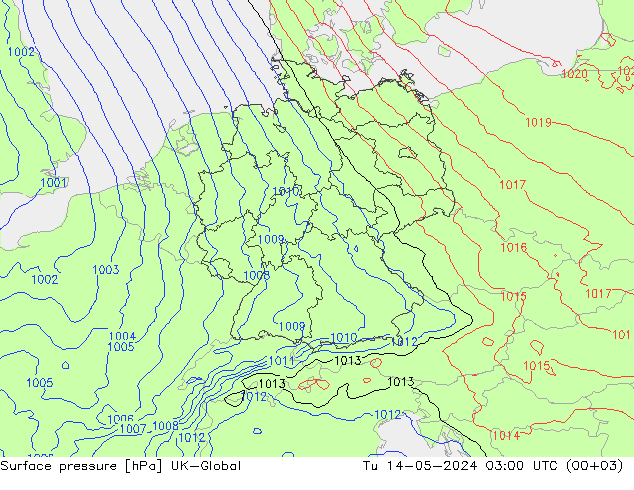 地面气压 UK-Global 星期二 14.05.2024 03 UTC