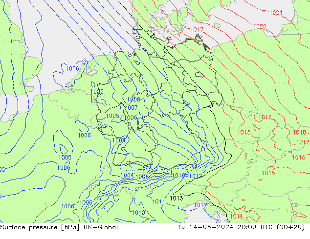 地面气压 UK-Global 星期二 14.05.2024 20 UTC