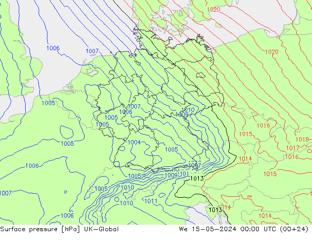 Atmosférický tlak UK-Global St 15.05.2024 00 UTC