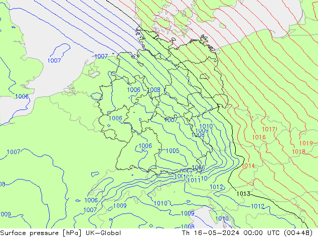 Atmosférický tlak UK-Global Čt 16.05.2024 00 UTC