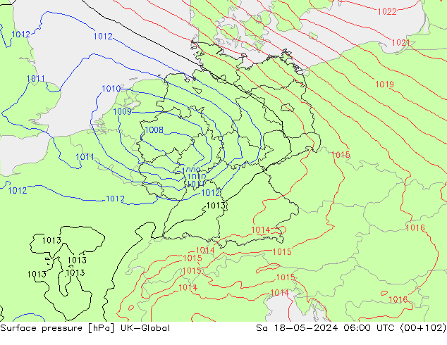 приземное давление UK-Global сб 18.05.2024 06 UTC