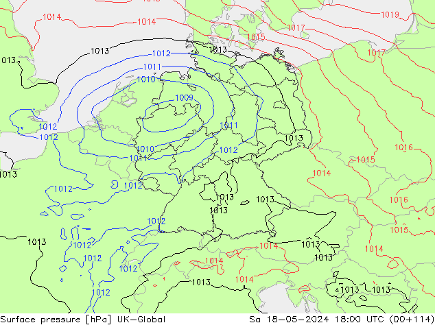 приземное давление UK-Global сб 18.05.2024 18 UTC