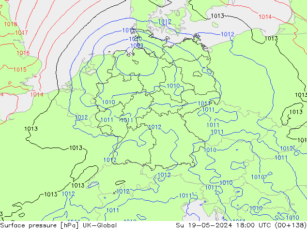 Atmosférický tlak UK-Global Ne 19.05.2024 18 UTC