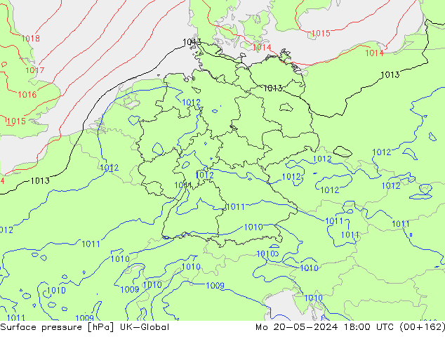 Atmosférický tlak UK-Global Po 20.05.2024 18 UTC