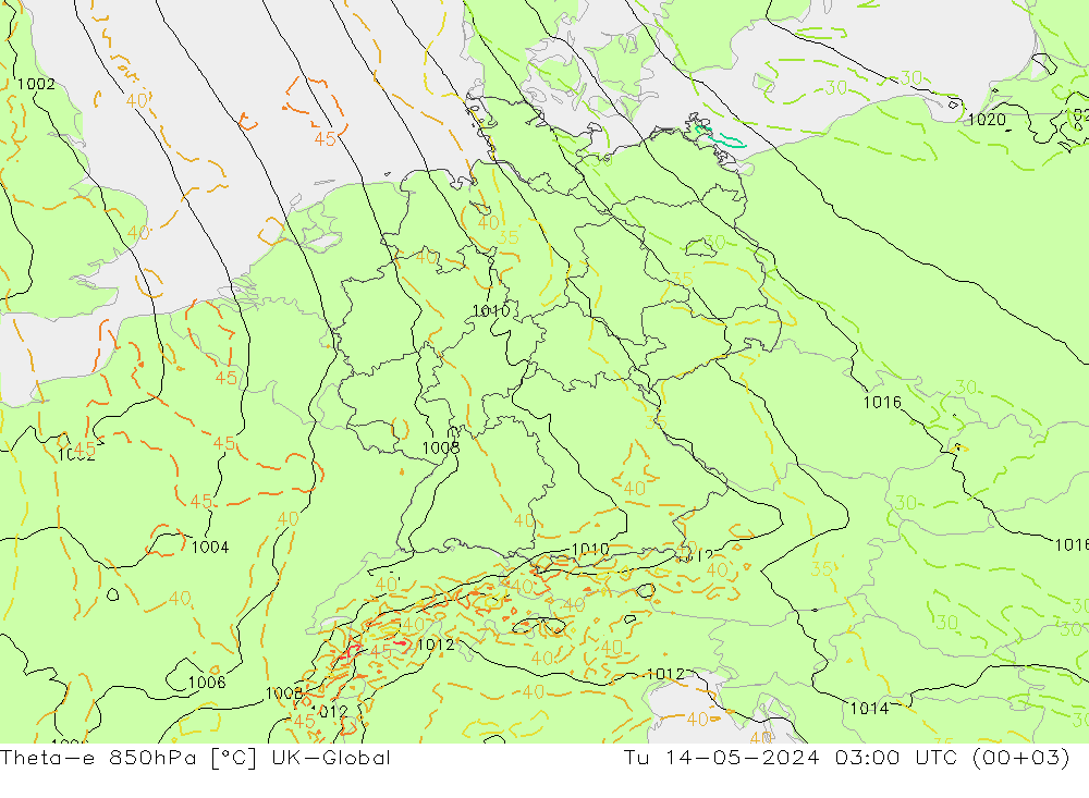 Theta-e 850hPa UK-Global mar 14.05.2024 03 UTC