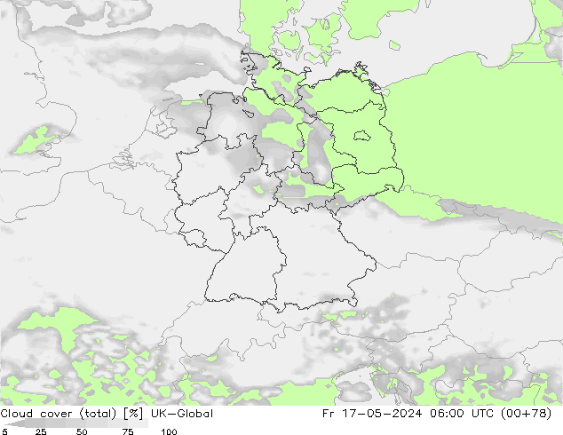 Cloud cover (total) UK-Global Fr 17.05.2024 06 UTC