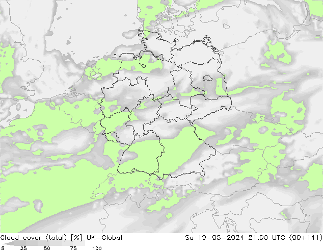 Nubes (total) UK-Global dom 19.05.2024 21 UTC