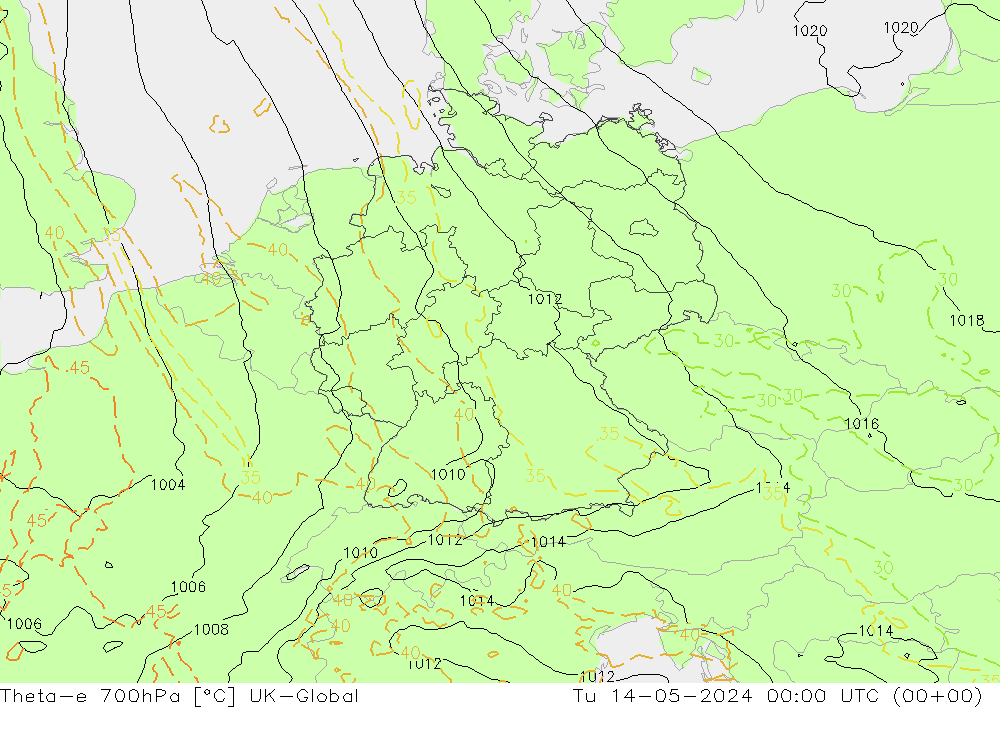 Theta-e 700hPa UK-Global mar 14.05.2024 00 UTC
