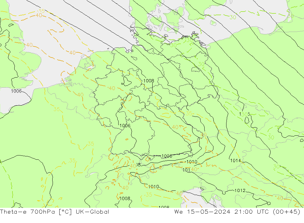 Theta-e 700hPa UK-Global Çar 15.05.2024 21 UTC