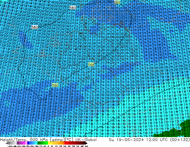 Géop./Temp. 500 hPa UK-Global dim 19.05.2024 12 UTC