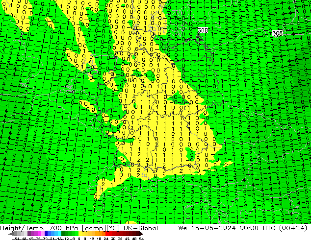 Height/Temp. 700 hPa UK-Global 星期三 15.05.2024 00 UTC