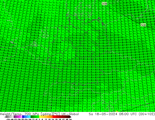 Height/Temp. 700 hPa UK-Global Sa 18.05.2024 06 UTC