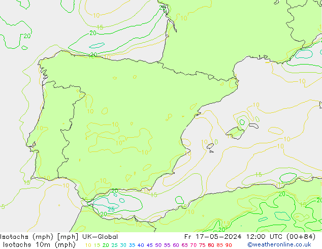 Isotachs (mph) UK-Global Fr 17.05.2024 12 UTC