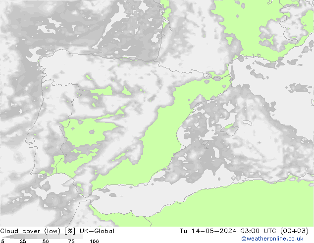 Bewolking (Laag) UK-Global di 14.05.2024 03 UTC