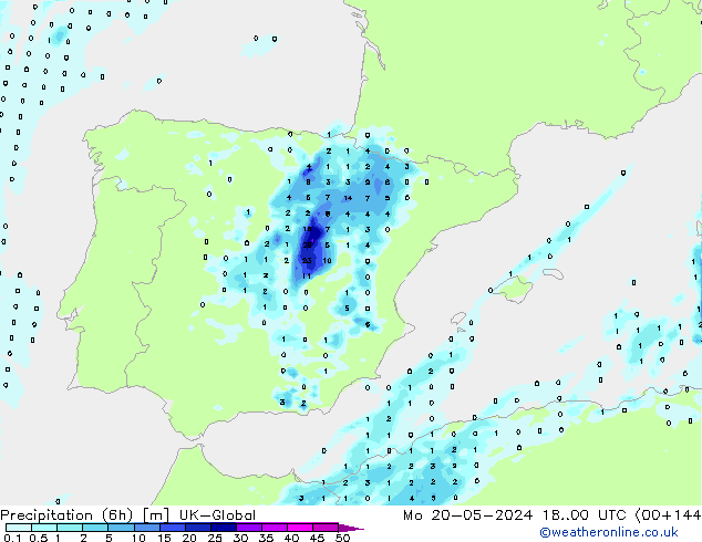 Precipitación (6h) UK-Global lun 20.05.2024 00 UTC