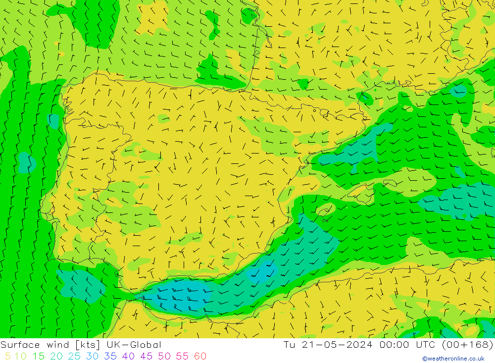 Surface wind UK-Global Tu 21.05.2024 00 UTC