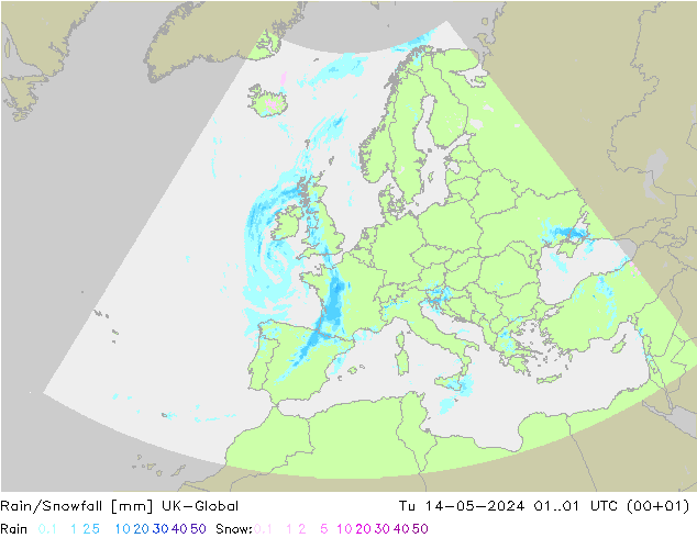 Regen/Sneeuwval UK-Global di 14.05.2024 01 UTC