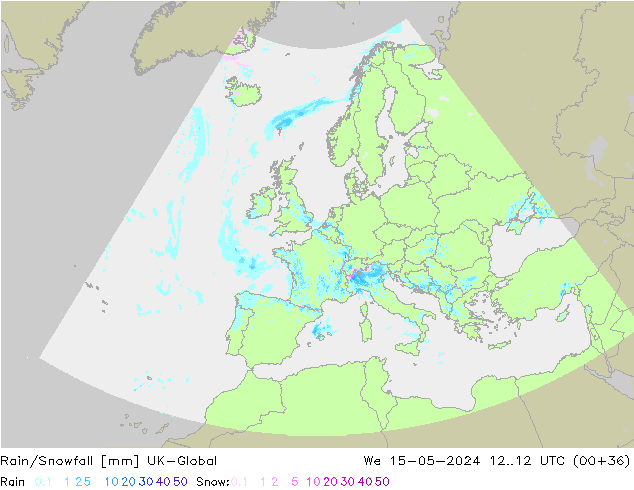 Rain/Snowfall UK-Global Çar 15.05.2024 12 UTC