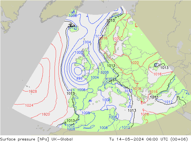 地面气压 UK-Global 星期二 14.05.2024 06 UTC