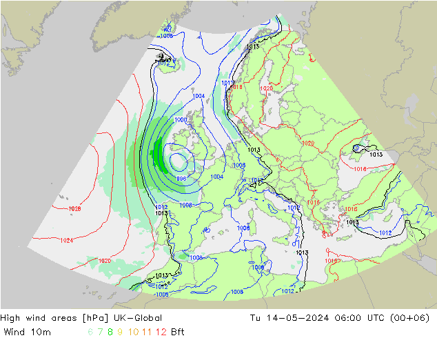 High wind areas UK-Global 星期二 14.05.2024 06 UTC