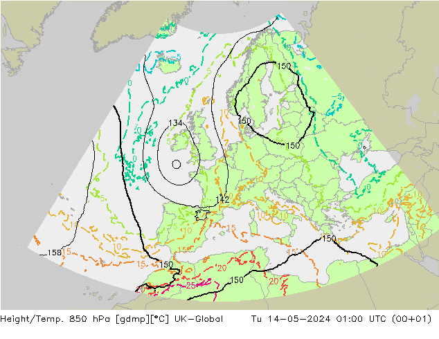 Height/Temp. 850 hPa UK-Global 星期二 14.05.2024 01 UTC