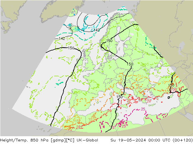 Géop./Temp. 850 hPa UK-Global dim 19.05.2024 00 UTC
