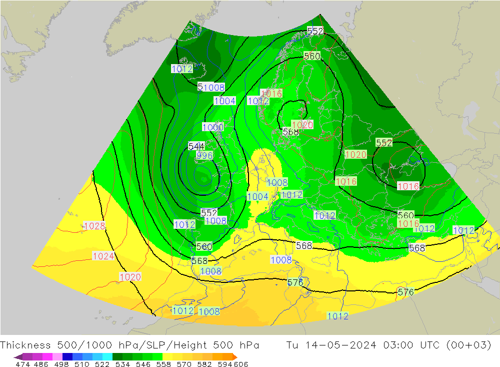 Thck 500-1000hPa UK-Global Út 14.05.2024 03 UTC