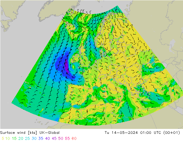 风 10 米 UK-Global 星期二 14.05.2024 01 UTC