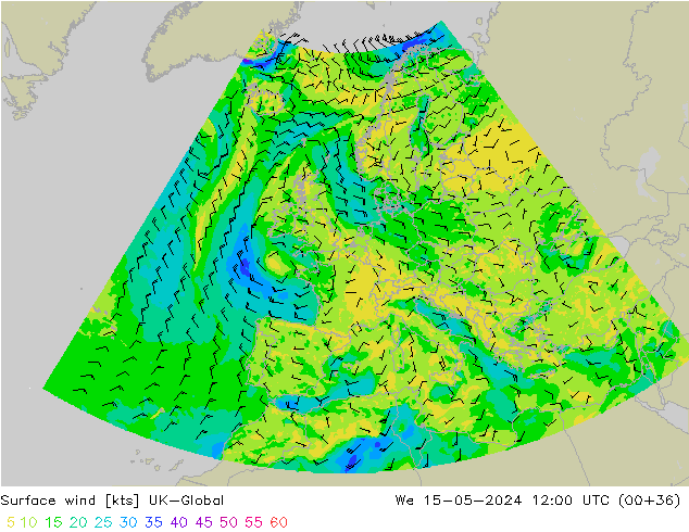Surface wind UK-Global We 15.05.2024 12 UTC