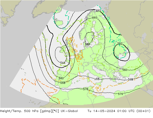 Height/Temp. 500 hPa UK-Global 星期二 14.05.2024 01 UTC