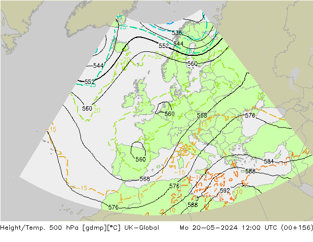 Height/Temp. 500 hPa UK-Global Po 20.05.2024 12 UTC
