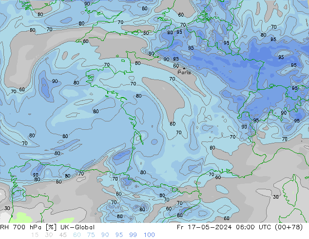 Humidité rel. 700 hPa UK-Global ven 17.05.2024 06 UTC