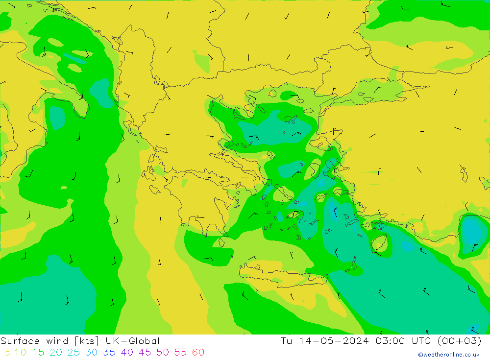 Surface wind UK-Global Tu 14.05.2024 03 UTC